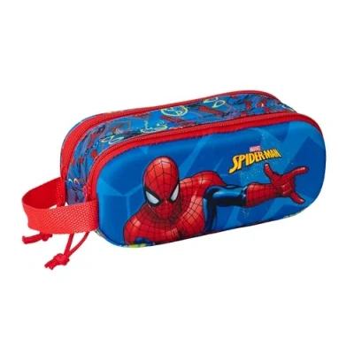 Immagine di safta SPIDERMAN 3D astuccio doppio 3D, per bambini, ideale bambini in età scolastica, comodo e versatile, qualità resistenza, 21 x 6 8 cm, blu marino/rosso, M, Casual