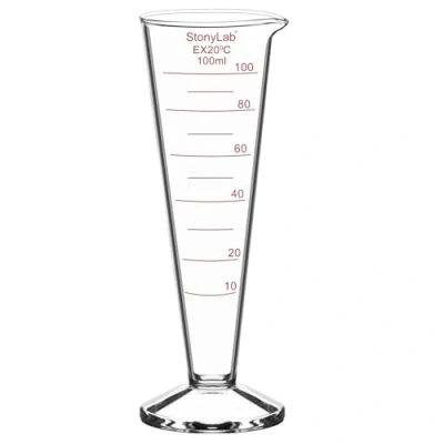 Immagine di stonylab Cilindro Graduato, 1 Pack Conico in Vetro Borosilicato con Ampia Bocca e Beccuccio per Misurazioni Precise, 100 ml