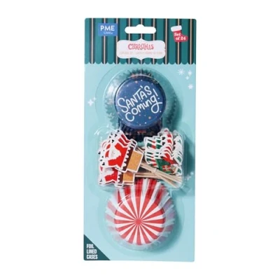 Immagine di PME Natalizi Set di 24 Pirottini &amp; Decorazioni per Cupcake Babbo Natale Sta Arrivando in Città