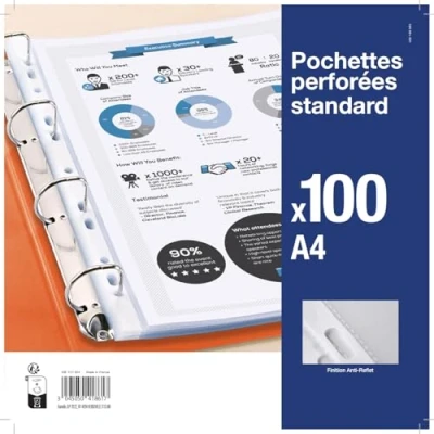 Immagine di 100 buste in plastica A4 perforate polipropilene trasparente con grana antiriflesso