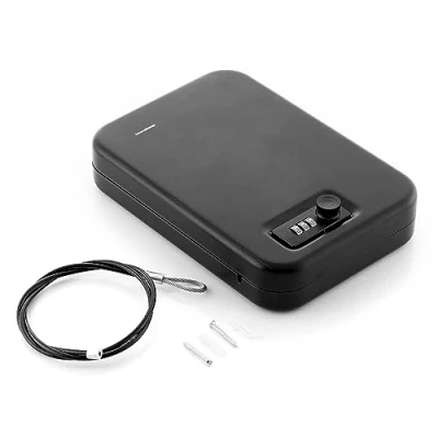Immagine di InnovaGoods Cassaforte Portatile con Cavo di Sicurezza, Combinazione Numerica 3 Cifre, Resistente e Imbottita, Ideale per Gioielli Documenti, Multicolore, In Plastica