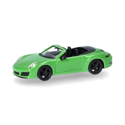 Immagine di herpa Modellino d&#039;auto Porsche 911 (991) Carrera 2 Cabrio, verde lucertola, miniatura in scala 1:87, pezzo da collezione, Made Germany, modello plastica