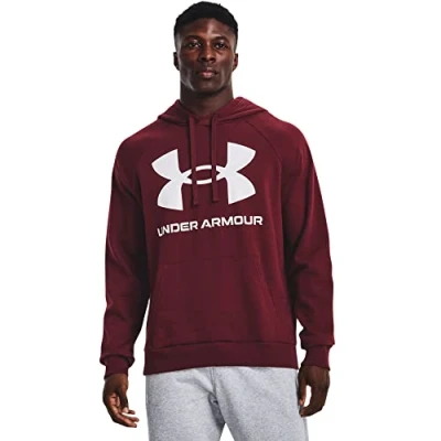 Immagine di Under Armour Felpa con Cappuccio Logo Grande Rival Fleece, (690) Rosso Castagna / Bianco Onice, M Uomo