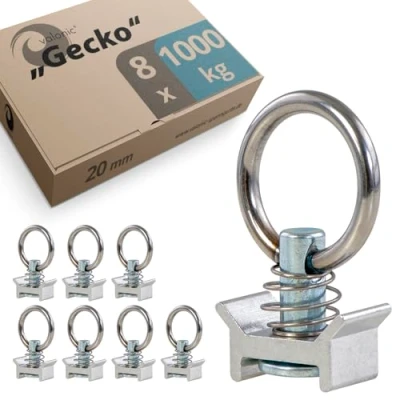 Immagine di valonic GECKO 8 pièces, 1000 daN, anneaux d&#039;arrimage pour système de rail, adaptateur rail d&#039;arrimage, accessoires voiture, remorque, camion fixation
