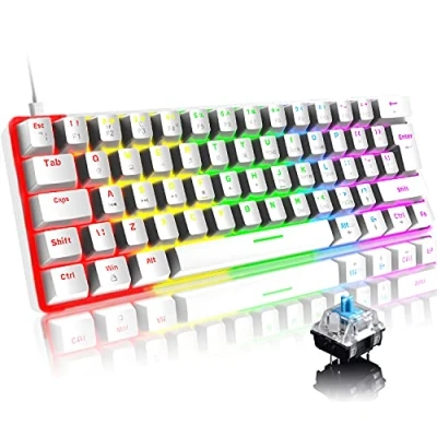 Immagine di FELiCON x ZIYOU LANG T60 Tastiera da gioco meccanica al 60%, Gaming Cablata Type C, Compact 62 Tasti, 19 RGB Rainbow Chroma Retroilluminato, Blue Switch Mechanical Keyboard per PC Mac Bianco