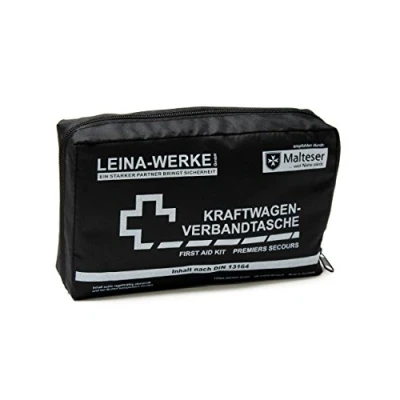 Immagine di Leina 11006 Kit di Primo Soccorso, per autoveicoli, con Chiusura in Velcro, Colore: Nero/Bianco