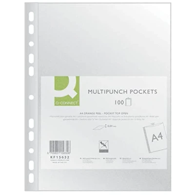 Immagine di Q Connect KF15632 Buste trasparenti a grana A4 100 pezzi/grana superiore aperte, formato micron