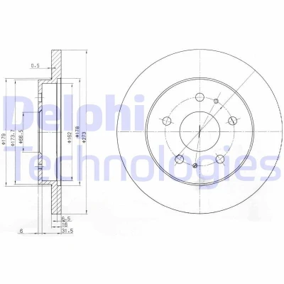Immagine di DELPHI BG3607 Disco freno 273 16 5 pieno Oleato non trattato senza cuscinetto ruota, anello sensore ABS DAIHATSU: Terios II, I