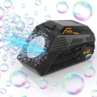 Immagine di Euakee Macchina Bolle di Sapone Automatica, per Portatile con Batteria Ricaricabile, Sparabolle Elettrico Matrimoni/Compleanni/Feste, 16000+ Bolle/Min