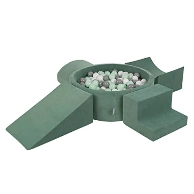 Immagine di KiddyMoon Area di Gioco in Schiuma con Tondo Piscina Palline per Bambini (300 Palline) + Version 5, Verde del Bosco: Bianco/Grigio/Menta