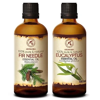 Immagine di Set Olio Essenziale Aghi di Abete 100ml e Eucalipto per Diffusori Bruciaolio Umidificatore Aromaterapia