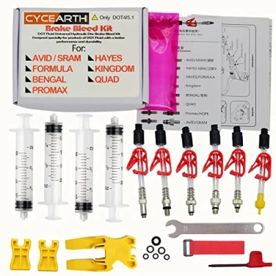 Immagine di CYCEARTH del Freno Della Bicicletta DOT Olio Kit di Spurgo per UN Disco Idraulico Strumenti Avid Sram Code5 Codice R Succosa ultimate Elixir Formula Hayes Bngal Speranza Quad (Kit B)