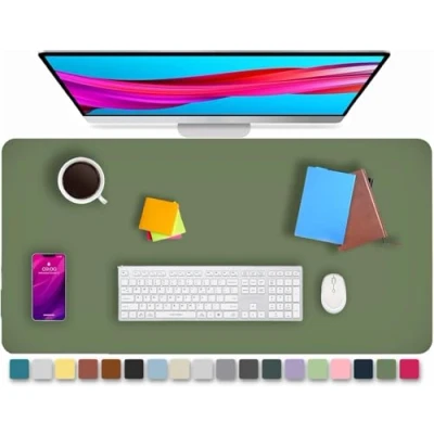 Immagine di KKTECH tappetino da scrivania in pelle, antiscivolo, per mouse, ufficio di alta qualità, scrivere su computer portatile, pelle impermeabile (verde oliva, 80 x