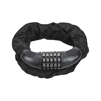 Immagine di Amazon Basics Catena con lucchetto, per bicicletta, combinazione a 5 cifre, 97.2 cm, nero, confezione singola