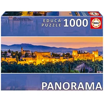Immagine di Educa Alhambra Granada 1000 pezzi puzzle per adulti in formato panoramico. Misura assemblato: 96 x 34 cm. Include la colla del fix +14 anni (19576)