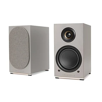 Immagine di Triangle AIO TWIN Diffusori Attivi Wi Fi &amp; Bluetooth da Scaffale con Amplificatore 2x50W Audio HD PHONO/Ingressi Giradischi + TV Ottica 165 x 304 235 mm Grigio Lino (Coppia)