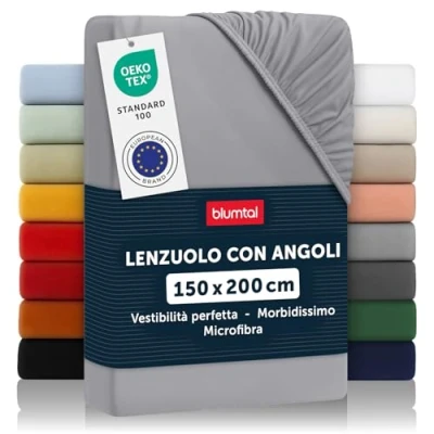 Immagine di Blumtal lenzuolo con angoli una piazza e mezza 150x200 cm sotto in microfibre certificato Oekotex lenzuola colore grigio