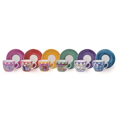Immagine di Excelsa Tazze &amp; Co. 6 Caffè Con Piattino Shops, Porcellana, Multicolore, 6.3 X 5.4 Cm