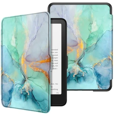 Immagine di FINTIE Custodia per 7&quot; Kindle Paperwhite 2024 (12ª Generazione) e Colorsoft Signature Edition (1ª Generazione), Sottile Leggero Protettiva Cover con Auto Sveglia/Sonno, Emerald Marble