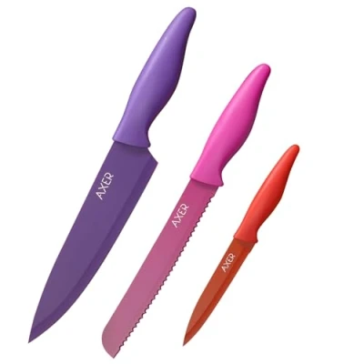 Immagine di Axer Set Coltelli da Cucina Professionali di Colorati 3 pezzi Chef Kitchen Knife Coltello Inox