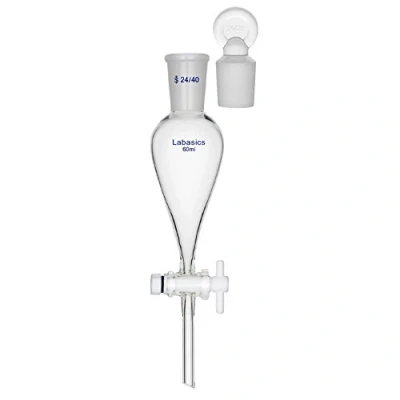 Immagine di Labasics 60ml Imbuto Separatore Conico in Vetro Borosilicato con Rubinetto di Arresto PTFE, Separatory Funnel da Laboratorio