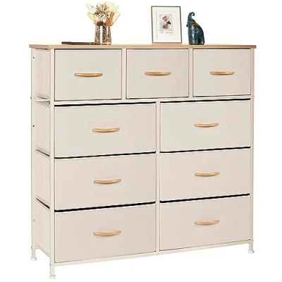 Immagine di LYNCOHOME Comò, cassettiera con 9 cassetti in tessuto, camera da letto, mobile contenitore, mobili per cucina, ufficio, corridoio