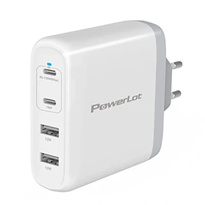 Immagine di PowerLot 100W Caricatore USB C 4 Porte con GaN Pro, Alimentatore Multiplo USB, Caricabatterie da Muro Compatibile MacBook Pro/Air M2, iPad Pro/Air/Mini, iPhone 14, Pixel 6, Laptop