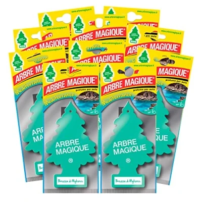 Immagine di Arbre Magique Mono Profumatore per auto, profumo di brezza Mykonos, delicatamente dolce, durata fino a 7 settimane, made in Italy, confezione da 10