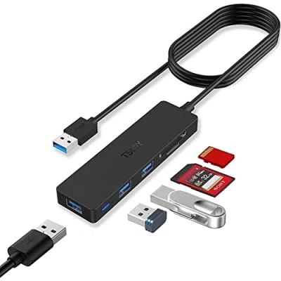 Immagine di TSUPY Hub USB 3.0, Adattatore Cavo Lungo con 3 USB3.0 e Lettore di Schede SD/TF Splitter Espansione per MacBook Pro Memory Stick Altri