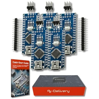 Immagine di AZDelivery 5 x AZ NanoV3 Board Mini USB ATmega328 5V 16MHz CH340 ATmega328P Micro Controller, CH340G sostituisce FT232RL Incluso E Book!