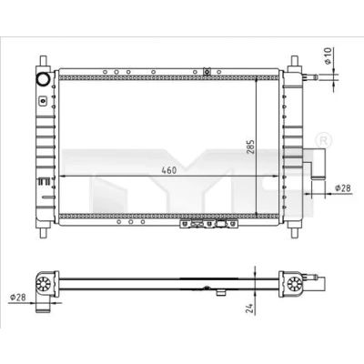 Immagine di TYC 706 0023 R Radiatore motore 460 285 23 Alette di raffreddamento montate meccanicamente DAEWOO: Matiz I Hatchback