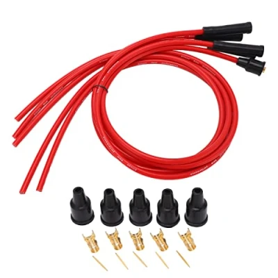 Immagine di Set di Cavi Accensione per Candele, Cavo Auto in Silicone Rosso Ad Alte Prestazioni da 1 M Automobile a 4 Cilindri 8 Mm