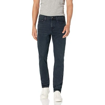 Immagine di Amazon Essentials Jeans Comodi Elasticizzati Dritti vestibilità Aderente (in precedenza Goodthreads) Uomo, Nero Blu Vintage, 33W / 34L