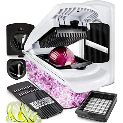 Immagine di Taglia Verdure Mandolina per Affetta Multifunzione Tritatutto Affettatrice Manuale Tagliaverdure Frutta Cipolla Patate Cubetti Julienne Grattugia (Compatto 6 in 1 Bianco)