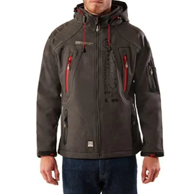 Immagine di Geographical Norway TECHNO MEN Giacca Softshell Zip Impermeabile Da Uomo Cappuccio Traspirante Tattico Antivento Calda Invernale Ideale Per Le Attività All&#039;aperto (XXL GRIGIO)