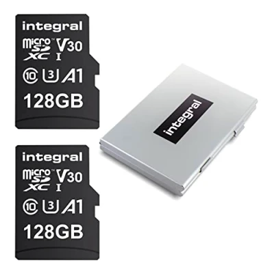 Immagine di Integral Confezione da 2 schede Micro SD 128 GB, scheda di memoria video ad alta velocità SDXC fino a 100 MB s lettura e 50 scrittura V30 C10 U3 UHS I A1