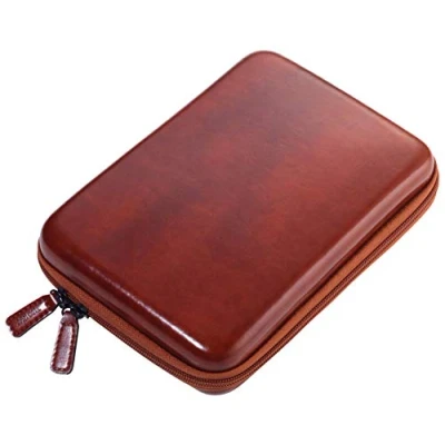 Immagine di TROIKA Custodia organizer con chiusura lampo Brown Travel Case3 scomparti interni 6 passanti elastici divisorio interno finta pelle velluto marrone nero, marrone, 220 x 170 50 mm, Moderno