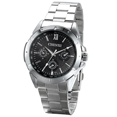 Immagine di JewelryWe Orologio uomo, Display Nero,Pointer Argento,Bracciale Argento in Acciaio Inossidabile