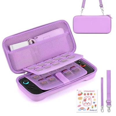 Immagine di Younik Switch 2 Custodia Compatibile con NS (2025), 19 Slot per Schede di Gioco, Accessori Tracolla, Cinturino da Polso e Adesivi (Viola)