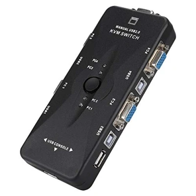 Immagine di ASHATA KVM Switch USB KGA VGA SVGA a 4 Porte per PC Monitor Tastiera Mouse Control, risoluzione Fino 1920x1440 USB2.0 (4 Porte)