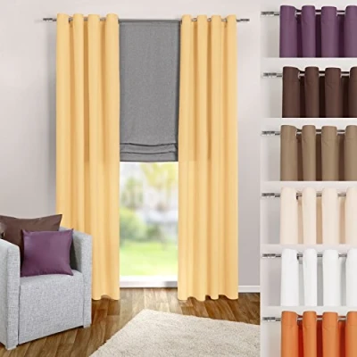 Immagine di heimtexland® 117, Tenda con Occhielli in Tinta Unita, Oscurante ma traslucida, 245 x 140 cm (Altezza Larghezza), Microfibra, Bellissimo Motivo Leggero, Colore Giallo