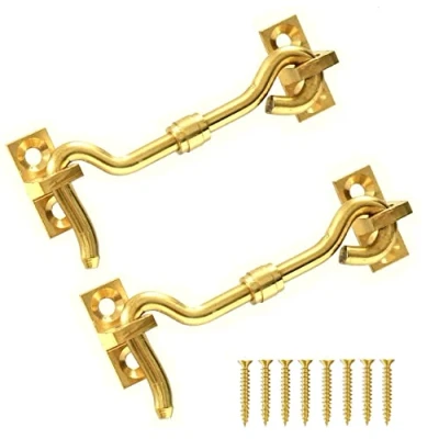 Immagine di TERF® Gancio per porta e serratura a occhiello in ottone lucido, 75 mm, con vite di fissaggio porta, cancello, finestra, armadio, capannone, confezione da 2