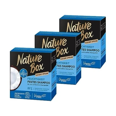 Immagine di Nature Box Shampoo resistente all&#039;umidità con olio di cocco, cosmetico naturale vegano, 250 millilitri, confezione da 3 (3 x 85 g)