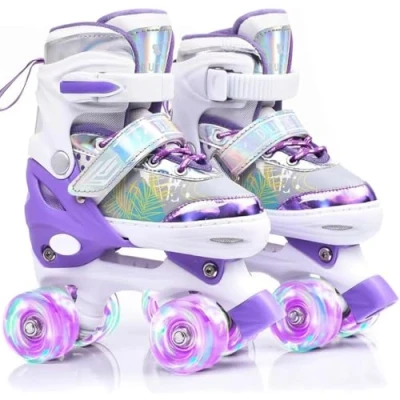 Immagine di ERNAN pattini a Rotelle regolabili. patini bambini 4 ruote luminosi per ragazze e ragazzi. Comodi ideali principianti (Purple C, M)