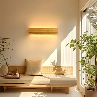 Immagine di Applique da parete a LED Lampada in legno per interni Appliques di bambù 12w Bianco caldo 3000k Illuminazione moderna camera letto Soggiorno Scala,30cm