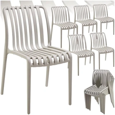 Immagine di TecTake®, Set da 6 sedie giardino impilabili, sedia esterno in plastica, esterno, terrazzo, polipropilene, poltrone moderne, cucina, mobili, senza braccioli Tortora