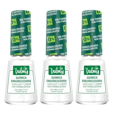 Immagine di indurente chimico per unghie Valmy con aglio e limone, senza formaldeide, trattamento smalto sbiancante 14 ml (3 unità)