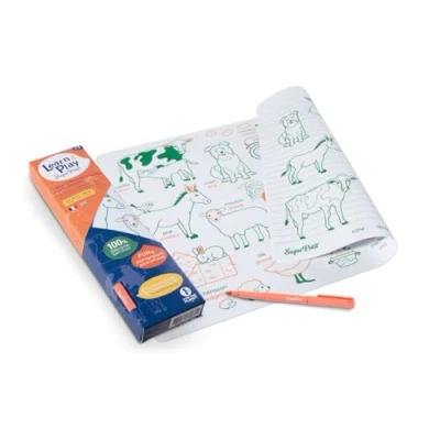 Immagine di SUPER PETIT set educativo reversibile Gli animali della fattoria, 100% silicone, 1 feltro da colorare cancellabile e riutilizzabile +3 anni, versione bilingue francese inglese, metodo Montessori,