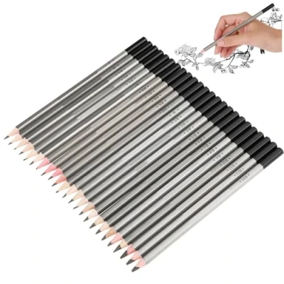 Immagine di 24Pcs Set Matite da Disegno Professionali, Matita in Grafite Artistica per Ombreggiatura 14B,12B,11B,10B,9B,8B,7B,6B,5B,4B,3B,2B,B,F,HB,H,2H,3H,4H,5H,6H,7H,8H,9H