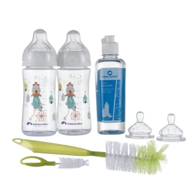 Immagine di Bebeconfort Emotion Set Biberon Neonato, Include 2 da 270Ml con Tettarelle Anticolica, Sapone Liquido per la Pulizia, Spazzolini Biberon, Allattamento e Bambini 0+